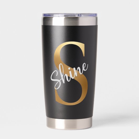 Gold Monogram S - Shine Motivational Black Tumbler Thermobecher (Vorderseite)