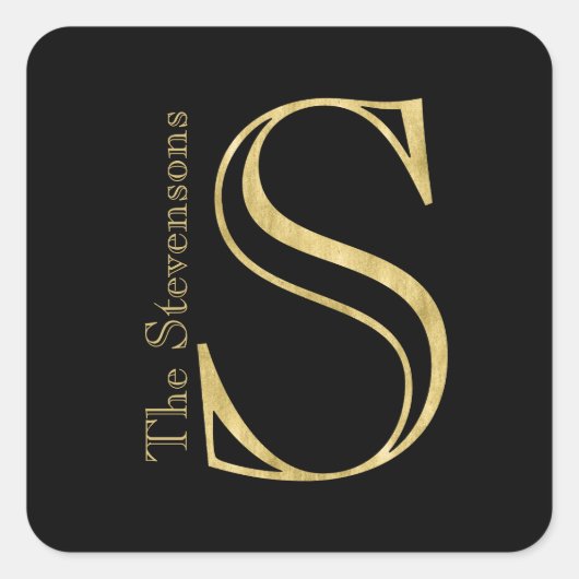 Gold Monogram S und Name auf einer beliebigen Farb Quadratischer Aufkleber (Vorderseite)