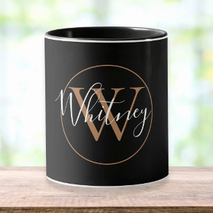 Gold Monogram Schriftzug Elegante schwarze Tasse