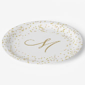 Gold Monogram Script Gold Dust Confetti Pappteller (Schrägansicht)