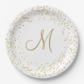 Gold Monogram Script Gold Dust Confetti Pappteller (Vorderseite)