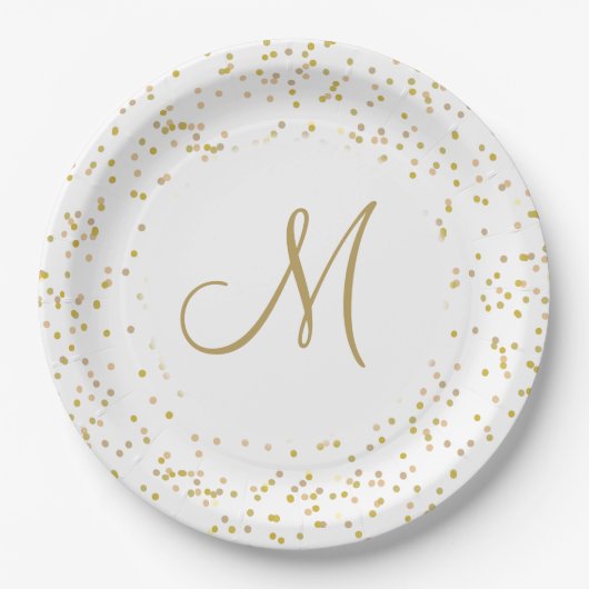 Gold Monogram Script Gold Dust Confetti Pappteller (Vorderseite)