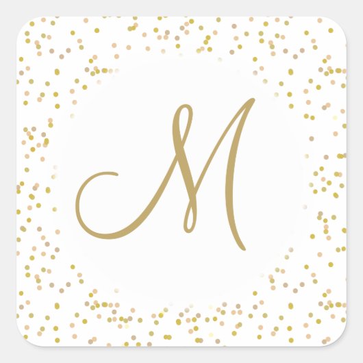 Gold Monogram Script Gold Dust Quadratischer Aufkleber (Vorderseite)