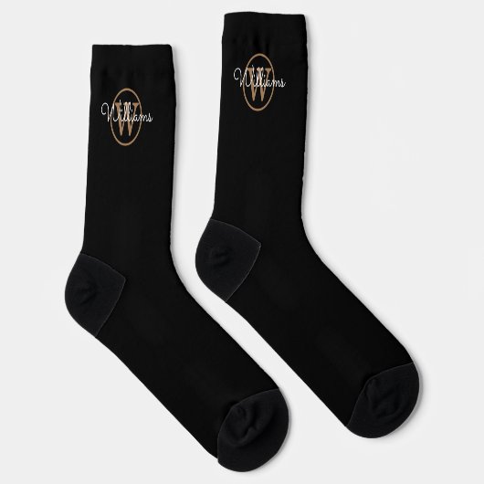 Gold Monogram Script Name Elegant Black Socken (Rechts)