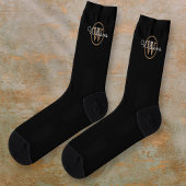 Gold Monogram Script Name Elegant Black Socken