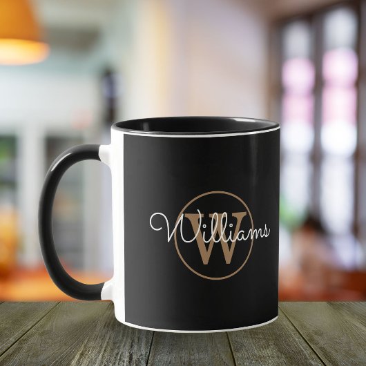 Gold Monogram Script Name Elegant Black Tasse