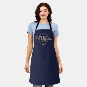 Gold Monogram Script Name Navy Blue Schürze