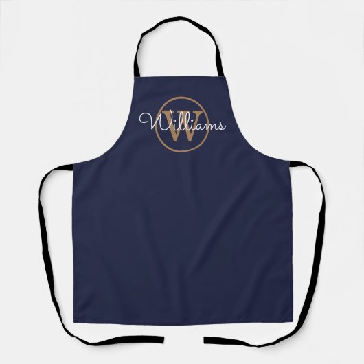 Gold Monogram Script Name Navy Blue Schürze (Vorderseite)