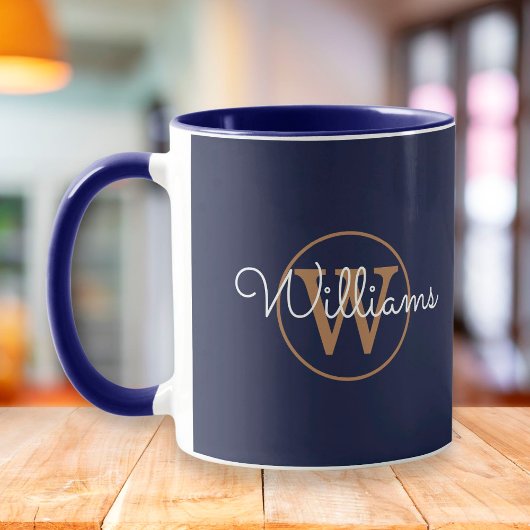 Gold Monogram Script Name Navy Blue Tasse