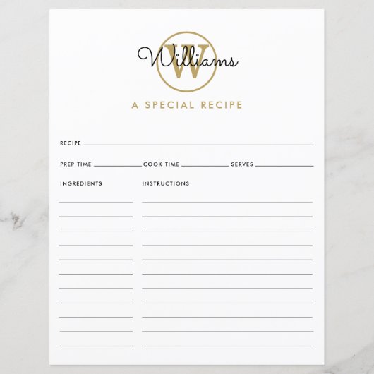Gold Monogram Script Name Rezept Card (Vorderseite)