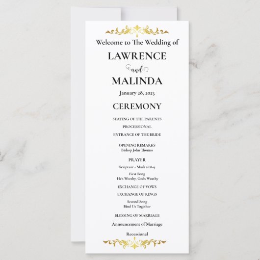 Gold Monogram Simple Elegant Wedding Program (Vorderseite)