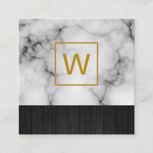 Gold Monogram Square Marmor Quadratische Visitenkarte (Vorderseite)