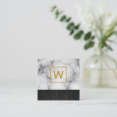 Gold Monogram Square Marmor Quadratische Visitenkarte (Stehend Vorderseite)