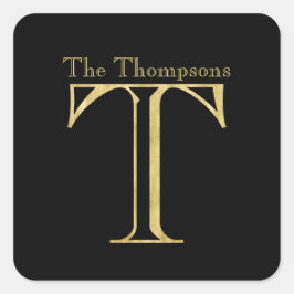 Gold Monogram T und Name auf einer beliebigen Farb Quadratischer Aufkleber