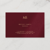 Gold Monogram Text Bordeaux Template Elegant Visitenkarte (Rückseite)