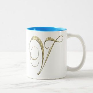 Gold monogram V initials Merchandise Zweifarbige Tasse
