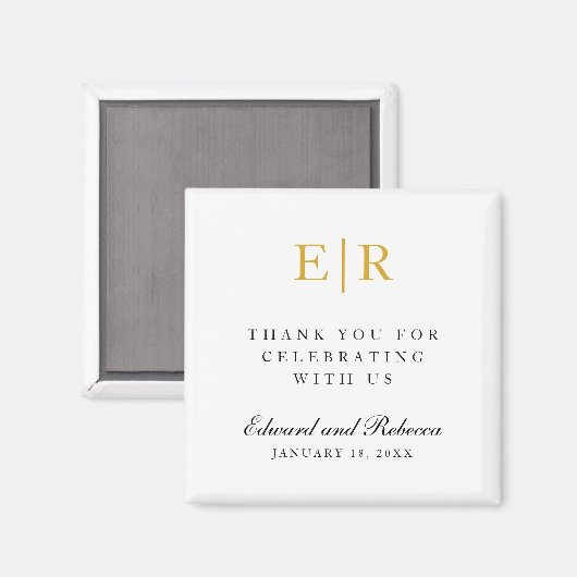 Gold Monogram Vielen Dank Elegant Wedding Gevor Magnet (Vorderseite/Rückseite)