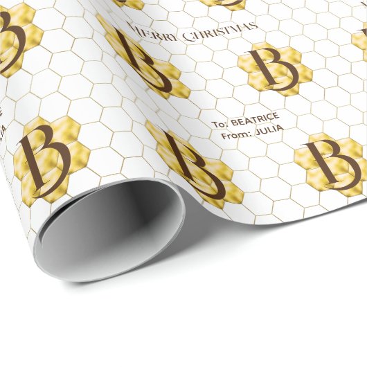 Gold Monogram Vintag Classic Mosaic Hexagon Tile Geschenkpapier (Rolleneckpunkt)