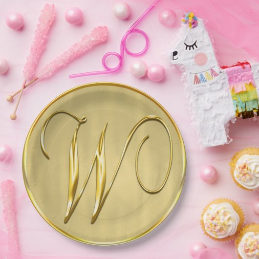 Gold Monogram W Wedding Custom Monogram Weddings Pappteller (Party)