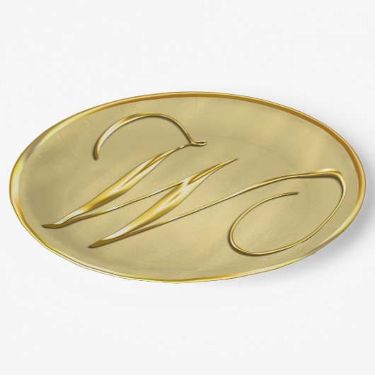 Gold Monogram W Wedding Custom Monogram Weddings Pappteller (Schrägansicht)