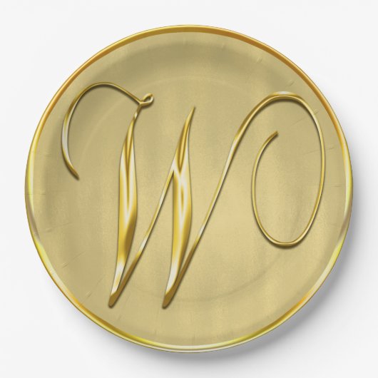 Gold Monogram W Wedding Custom Monogram Weddings Pappteller (Vorderseite)