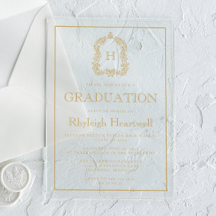 Gold Monogram Wappen Graduation Party Acryleinladungen
