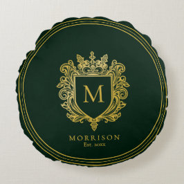 Gold Monogram Wappen Rundes Kissen