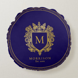 Gold Monogram Wappen Rundes Kissen