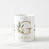 Gold Monogram Watercolor Floral Botanic Kaffeetasse (Mittel)