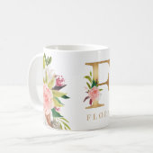 Gold Monogram Watercolor Floral Botanic Kaffeetasse (Vorderseite Links)