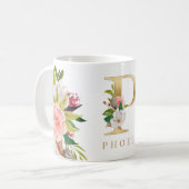 Gold Monogram Watercolor Floral Botanic Kaffeetasse (Vorderseite Links)