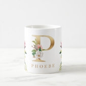 Gold Monogram Watercolor Floral Botanic Kaffeetasse (Mittel)