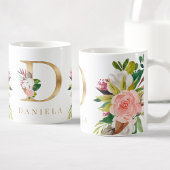 Gold Monogram Watercolor Floral Botanic Kaffeetasse
