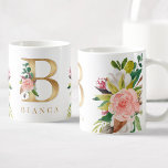 Gold Monogram Watercolor Floral Botanic Kaffeetasse<br><div class="desc">Eine personalisierte Kaffee-Tasse mit einem Imitat Goldbrief "B"-Monogramm,  mit dekorativen Aquarellbildern,  Blumen- und Blattbildern. Einfach mit Ihrem Namen anpassen oder ein einzigartiges Geschenk für Ihre Lieben schaffen.</div>