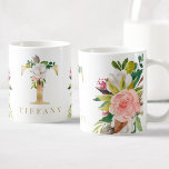 Gold Monogram Watercolor Floral Botanic Kaffeetasse<br><div class="desc">Eine personalisierte Kaffee-Tasse mit einem Imitat Goldbrief "T"-Monogramm,  mit dekorativen Aquarellbildern,  Blumen- und Blattbildern. Einfach mit Ihrem Namen anpassen oder ein einzigartiges Geschenk für Ihre Lieben schaffen.</div>