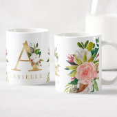 Gold Monogram Watercolor Floral Botanic Kaffeetasse