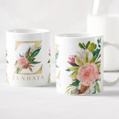 Gold Monogram Watercolor Floral Botanic Kaffeetasse