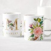 Gold Monogram Watercolor Floral Botanic Kaffeetasse