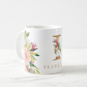 Gold Monogram Watercolor Floral Botanic Kaffeetasse (Vorderseite Links)