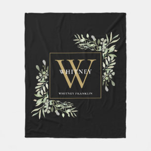 Gold Monogram Watercolor Greenerity Black Fleecedecke