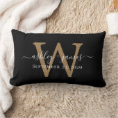 Gold Monogram Wedding Date Black Lumbar Pillow Lendenkissen (Decke)