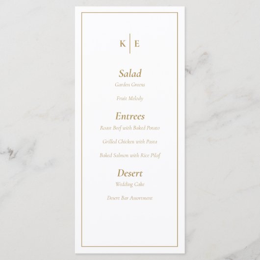 Gold Monogram Wedding Menu Card Menükarte (Vorderseite)
