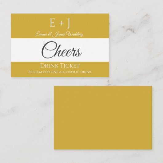 Gold Monogram Wedding Reception Drink Ticket (Vorne/Hinten)