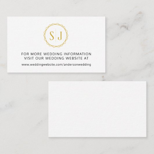 Gold Monogram Wedding Website Visitenkarte (Vorne/Hinten)