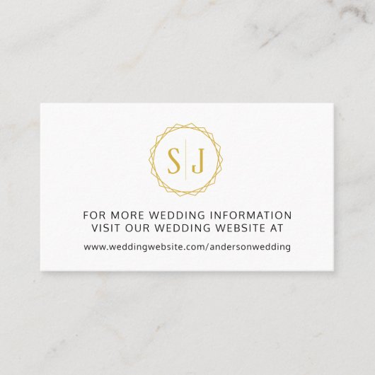Gold Monogram Wedding Website Visitenkarte (Vorderseite)