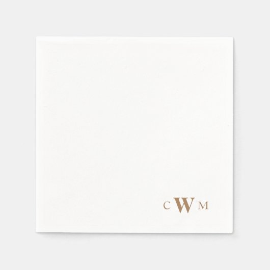 Gold Monogram White Cocktail Serviette (Vorderseite)