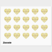 Gold Monogram White Damask Heftaufkleber Herz-Aufkleber (Blatt)