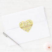 Gold Monogram White Damask Heftaufkleber Herz-Aufkleber (Umschlag)