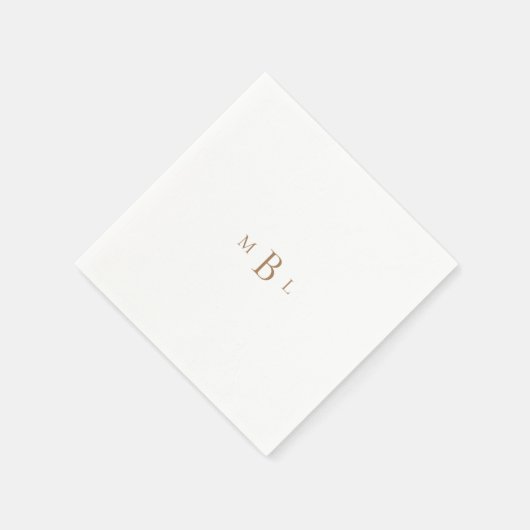 Gold Monogram White Elegante Wedding Cocktail Serviette (Ecke)