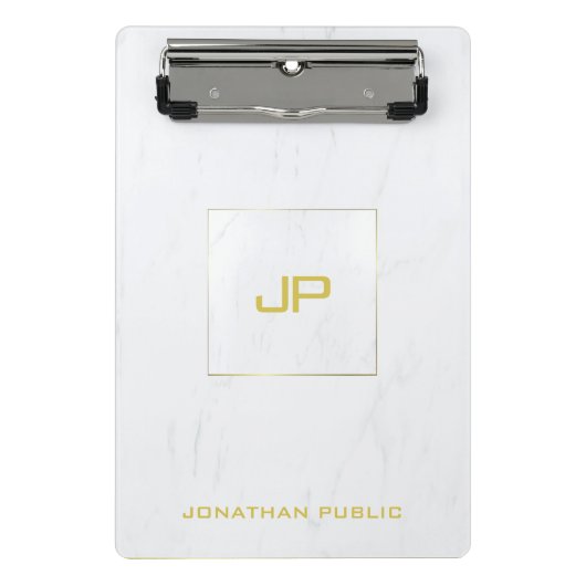Gold Monogram White Marble Elegant Moderne Moderne Mini Klemmbrett (Vorderseite)